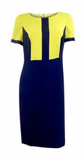 Planet Smart Navy Short Sleeved Fitted Shift Dress with Lime Panels Org Price £1