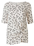 Marks & Spencer Ivory Floral Print Front Tie Twist Top with Short Sleeves
