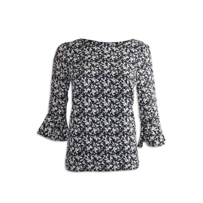 Dorothy Perkins Black Ditsy Flower Print Crepe Blouse with Fluted Sleeves
