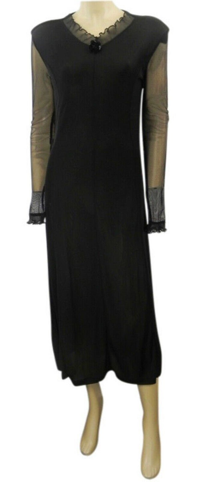 Ex Highstreet Black Stretchy Midi Dress with Sheer Black Fishnet