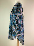 Ex Highstreet blue/ pink floral chiffon oversize top with short sleeves & split
