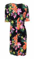 Ex Highstreet Bright Floral Black Lined Shift Dress with Rouched Side & Short Sl