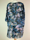 Ex Highstreet blue/ pink floral chiffon oversize top with short sleeves & split