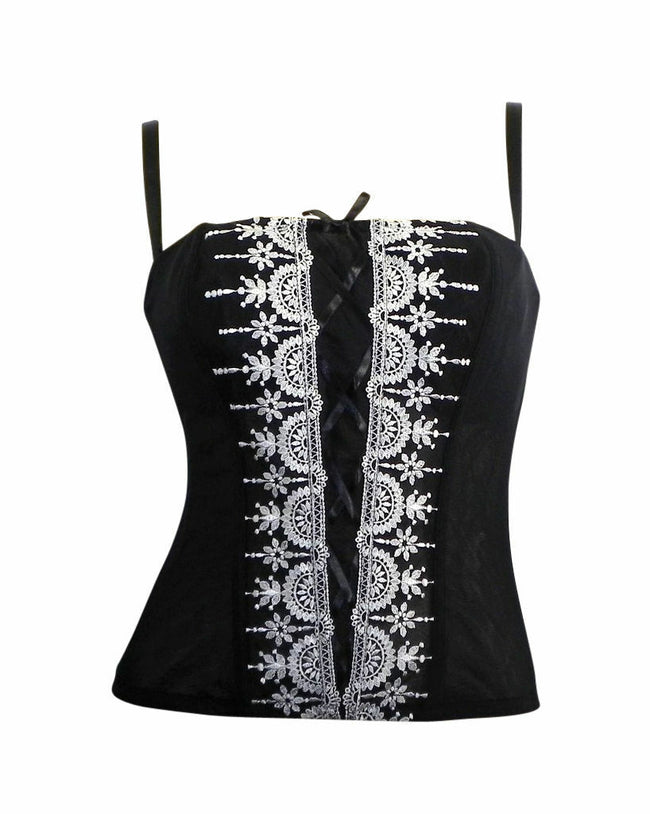 Simply Yours Black Net Basque with White Embroidery Size 34D