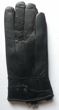 Ladies Black Fine Leather Stitched Gloves with Small Bow Detail