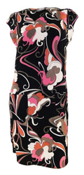 K & D Brown,Black & Peach Swirl Pattern Simple Shift Dress
