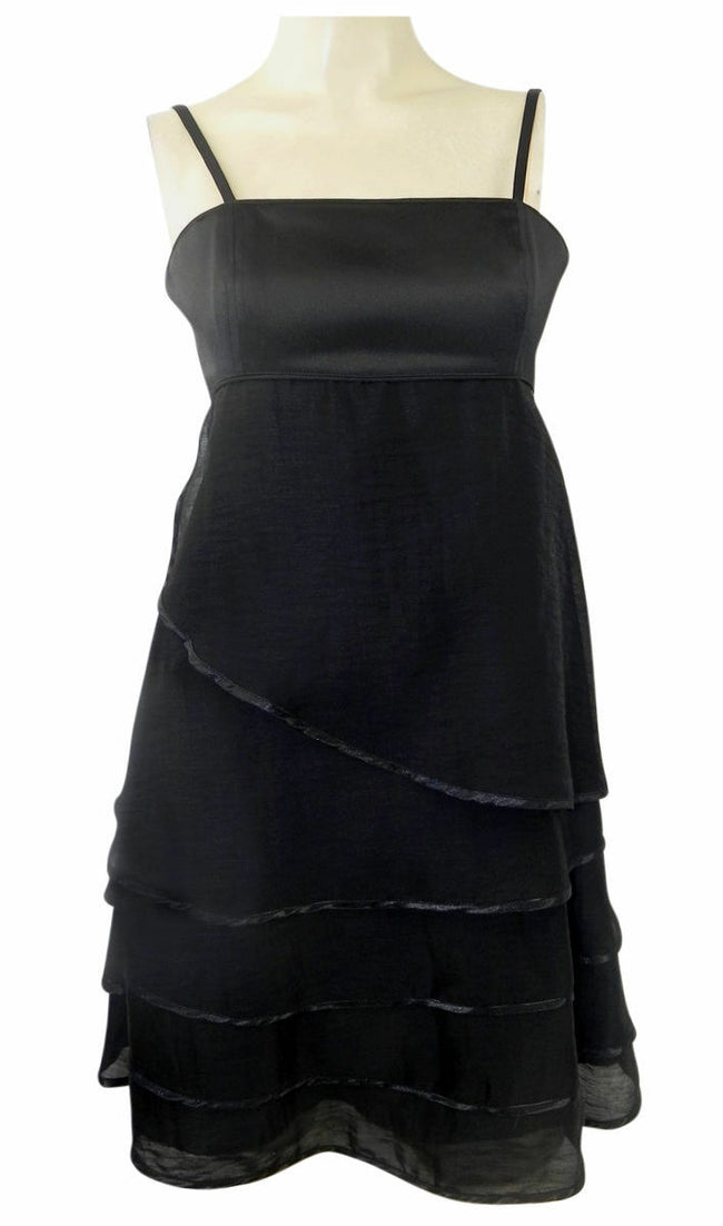 Next Black Strappy Fit & Flare Dress with Layered Skirt & Boned Bodice