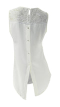 Dunnes Ivory Sleeveless Sheer Top with Lace Yoke Buttoned Drop Back
