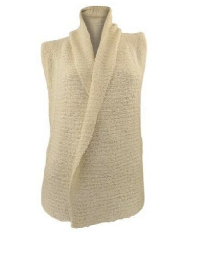C & A cream knit sleeveless edge to edge waistcoat with  zip detail & shawl coll