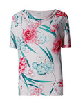 Marks & Spencer Peony Patterned Stretchy Cowl Neck Pink Top with Short Sleeves