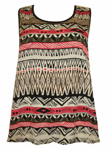 Captive Plus Size Sleeveless Swagger Tribal Print Top with Scoop Neckline