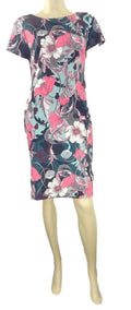 Marks & Spencer Teal & Pink Floral Print Stretchy Short Sleeve Shift Dress