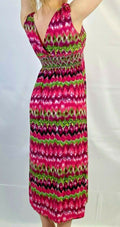 Debenhams Pink Print Stretchy Sleeveless Maxi Dress with Deep V Front & Back