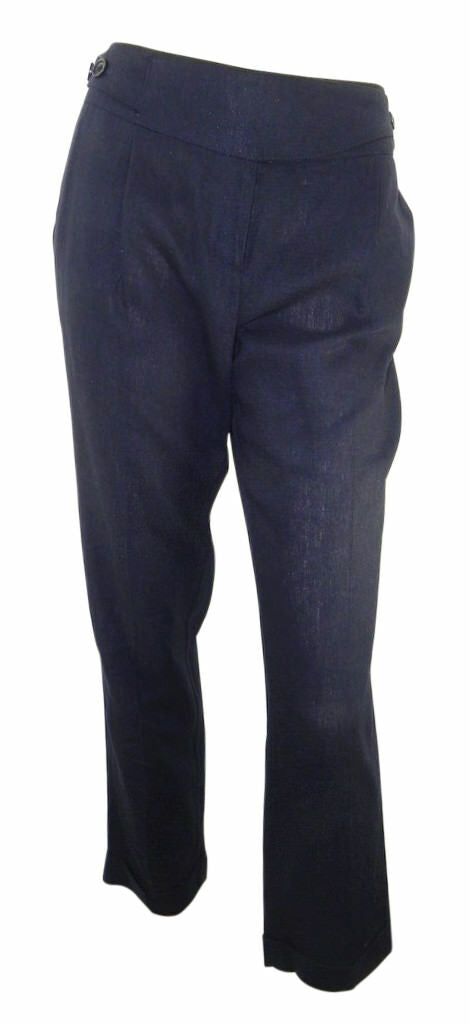 Debenhams Navy Linen/Viscose Crop Trousers Feature Waistband 2 Pockets