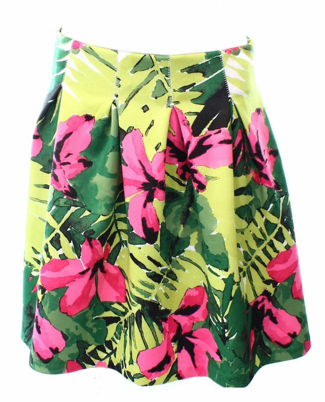 INC International Concepts Pink & Green Floral Skirt with Soft Pleats Size 14 Or
