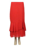 Marks & Spencer Per Una Red Crepe Ruffle Hem Midi Skirt