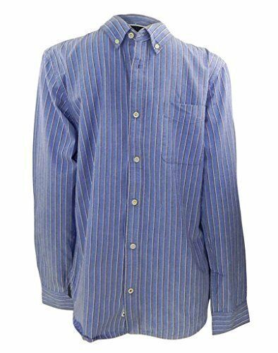 Debenhams casual blue long sleeved shirt with narrow stripes & buttoned down col