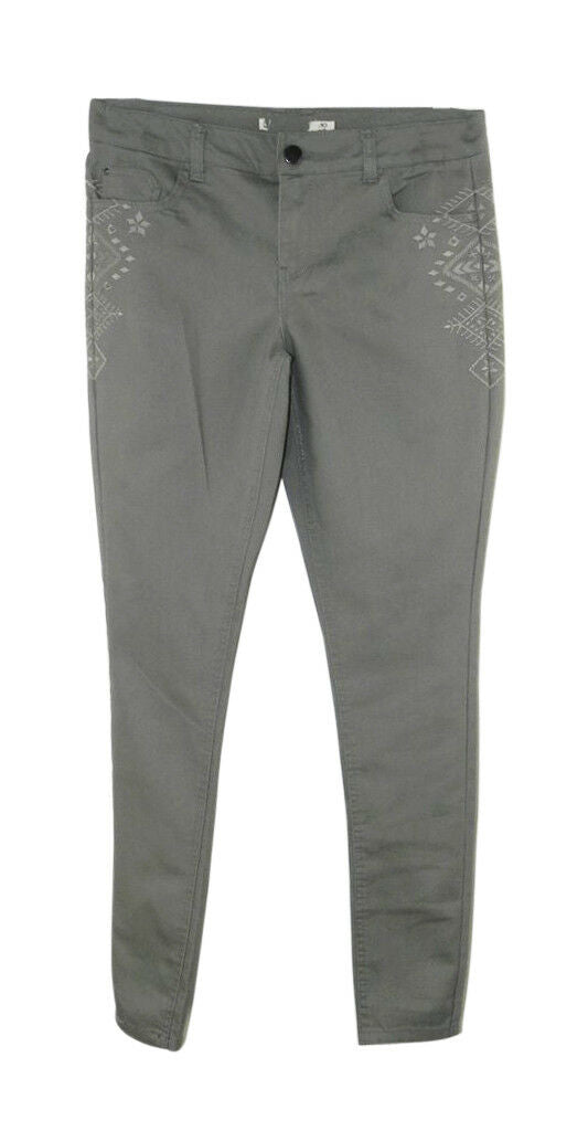 Dorothy Perkins Grey Green Skinny Stretchy Jeans Ankle Grazers Embroidered Desig