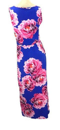 Marks & Spencer Bold Floral Stretchy Blue Maxi Dress with Scoop Neckline