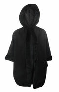 Volante Black Fur Trimmed Cape with Hood Versatile Luxury one size 14 - 18