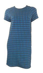 Marks & Spencer Checked Prussian Blue Jersey Short Sleeved Shift Dress vhoutletuk Marks & Spencer Checked Prussian Blue Jersey Short Sleeved Shift Dress vhoutletuk