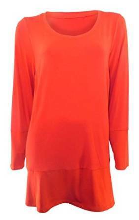 Evans Plus Size Red Stretchy Long Sleeved  Tunic Top with Banding Around Hem