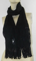 BEAUTIFULLY SOFT NARROW SCARF WITH LONG STRANDS KNITTED INTO LACY BASE. 11